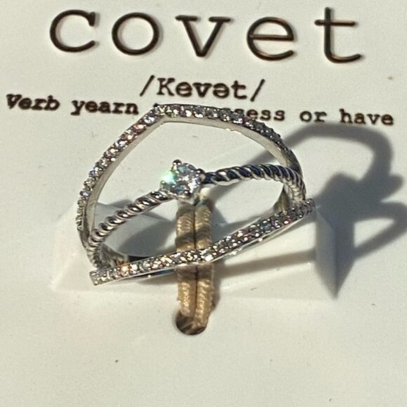 NWT Nordstrom Covet Stackable Cubic Zirconia Rings 14K Gold Plated Set of Two - Picture 2 of 7